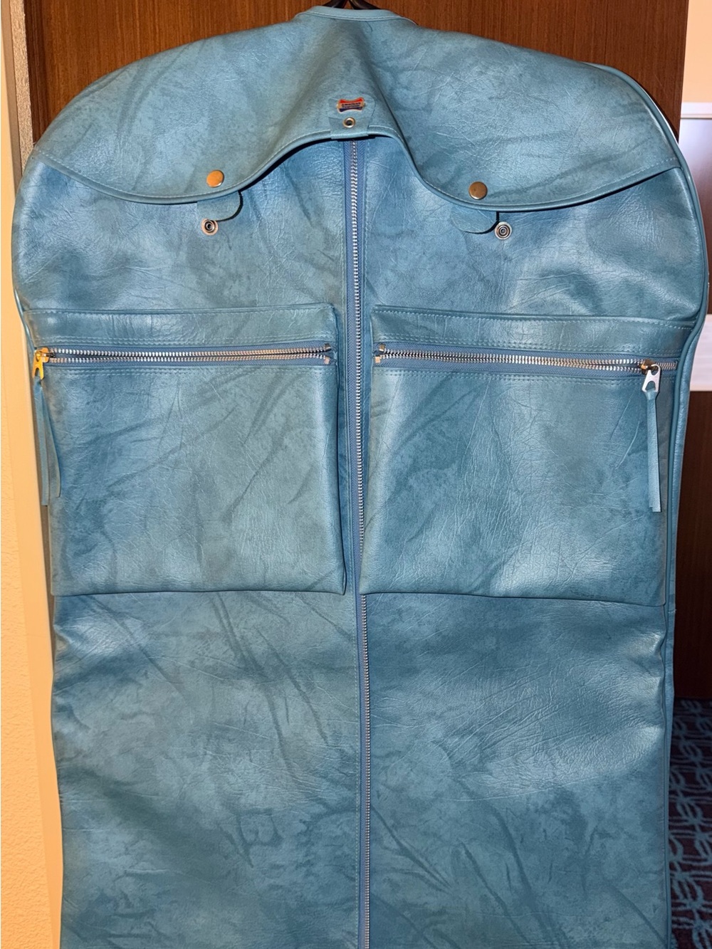 Vintage American Tourister Garment Bag | Retro Teal Blue Faux Leather Vinyl Sui